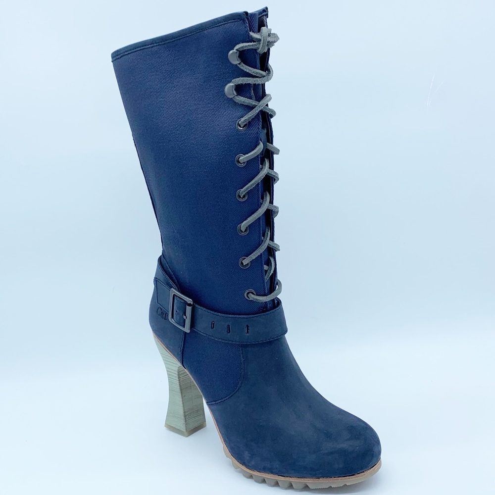 NIB CAT Navy Starry Night heeled Boot SZ 9